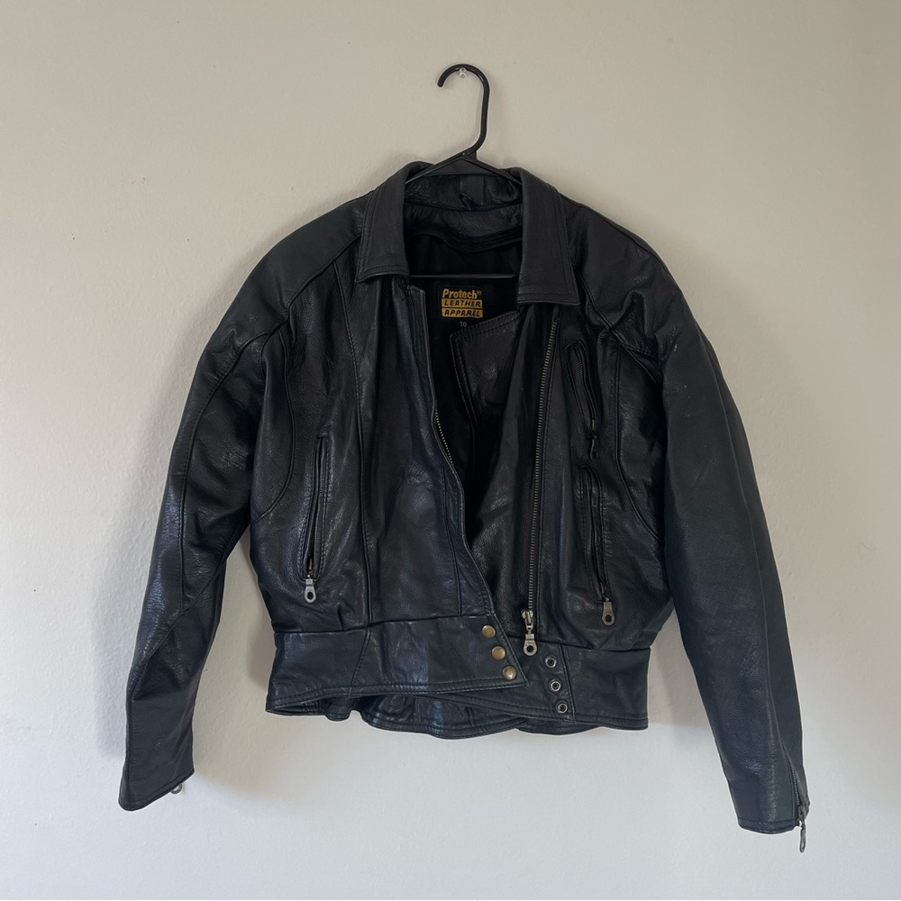 SOLD ProTech Black Leather Moto Jacket Women’s Small/Medium